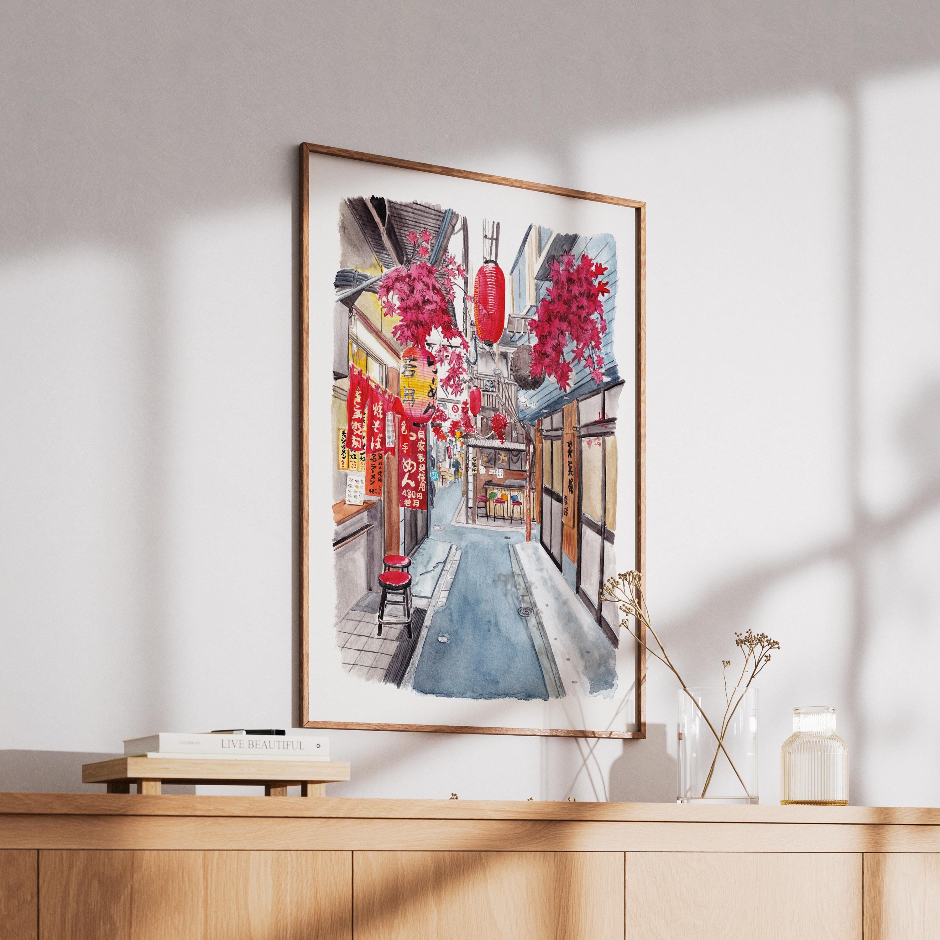 Shinjuku Alley Watercolor Print, Japan Wall Art, Tokyo Cityscape