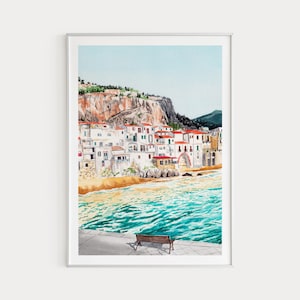 Sicily Travel Print Italy Wall Art Watercolor Painting Cefalu Print Sicily Landscape Printable Art Italy Wall Decor Housewarming Gift