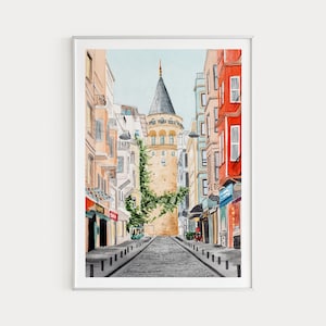 Galata Tower Print, Turkey Wall Art, Watercolor Print, Istanbul Cityscape, Istanbul Painting, Turkey Art, Printable Wall Art, Travel Gift
