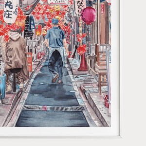 Impresión de acuarela del callejón de Shinjuku, arte mural japonés, paisaje urbano de Tokio, arte japonés, regalo de viaje a Tokio imagen 3
