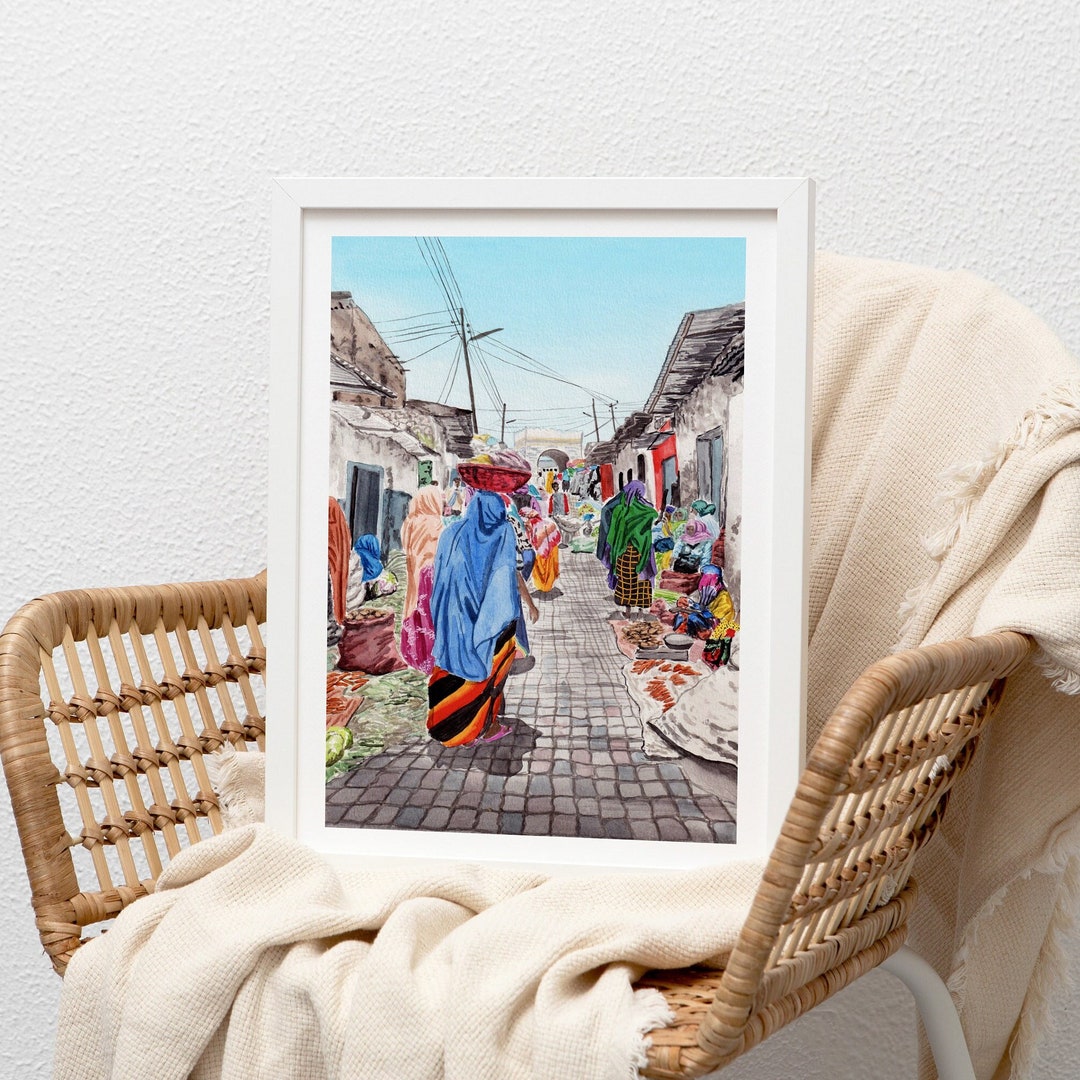 Ethiopia Print, Ethiopia Wall Art, Harar Cityscape, Ethiopia Art Print, Ethiopia Painting