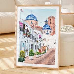 Altea Watercolor Print, Spain Wall Art, Alicante Cityscape Painting, Mediterranean Decor image 2