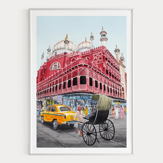Kolkata Watercolor Print, India Wall Art, Kolkata Cityscape Painting, Indian Decor, Digital Download