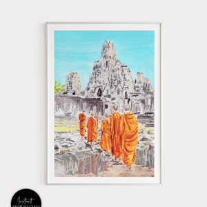 Cambodia Print, Angkor Wat Art Print, Cambodia Wall Art, Angkor Wat Temple, Cambodia Art Print, Travel Gift, Asia print, Angkor Wat Painting
