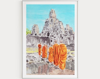 カンボジアの絵画 - アンコールワットのアートプリント、アジアの旅行