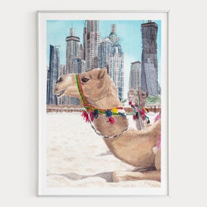 Dubai Watercolor Painting, UAE Wall Art, Dubai Cityscape Print, Jumeirah Beach, United Arab Emirates Decor
