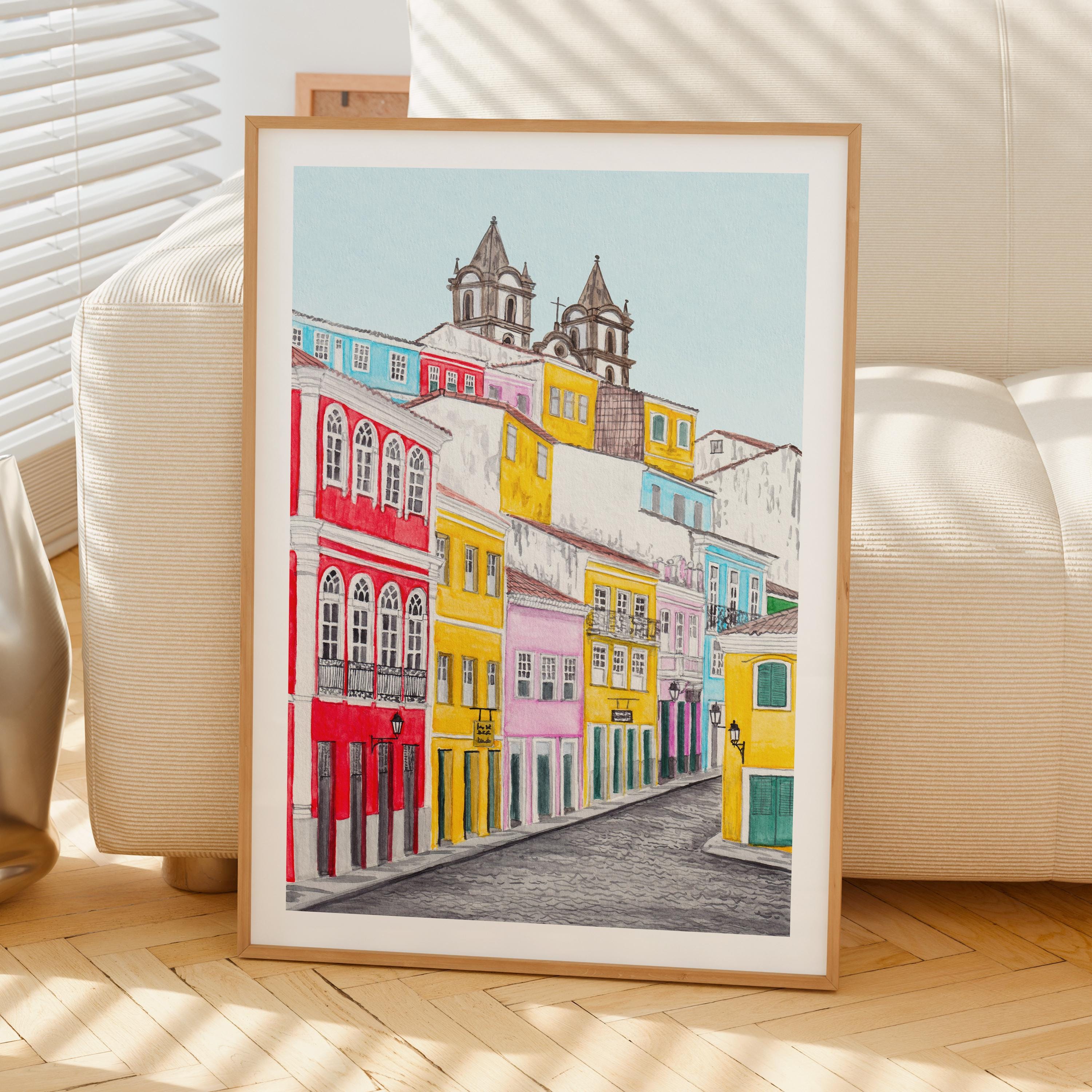 Bahia Watercolor Print, Brazil Wall Art, Salvador Cityscape
