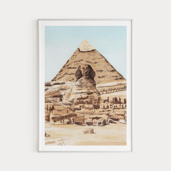 Giza Print, Egypt Wall Art, Giza Landscape, Egypt Art, Watercolor Painting, North Africa, Egyptian Pyramids Art, Giza Cityscape, Travel Gift