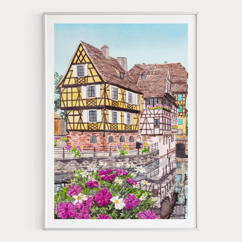 Strasbourg Print, France Wall Art, Watercolor Print, Strasbourg Cityscape Painting, French Decor image 1