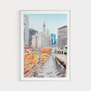 Chicago Print, Riverwalk Art Print, Chicago Wall Art, Watercolor Print, Chicago Wrigley Building, Chicago Cityscape, USA Print, Travel Gift