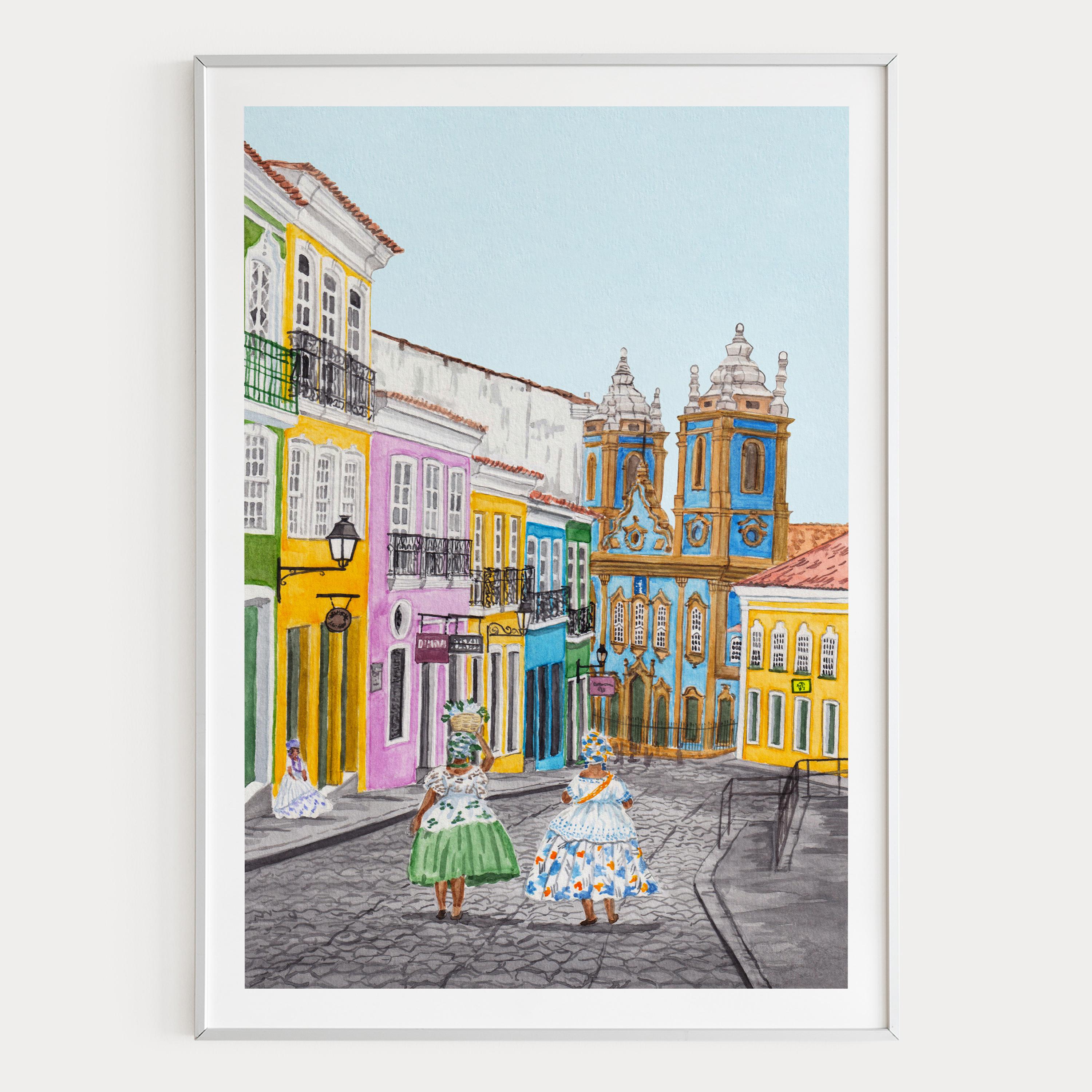 Salvador De Bahia Watercolor Print, Brazil Wall Art, Salvador