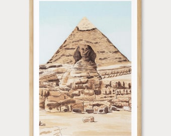 Pyramids of Giza Watercolor Print, Desert Wall Art, Egypt Landscape Painting, Neutral Boho Decor, Beige Bedroom Wall Art, NorrskenArt