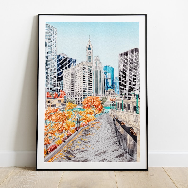 Chicago Print Riverwalk Art Print Chicago Wall Art Etsy