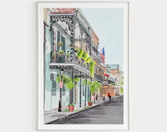 New Orleans Print, Louisiana Wall Art, French Quarter Painting, Watercolor Print, United States Art, New Orleans Cityscape, Travel Gift