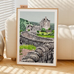 Eilean Donan Castle Watercolor Print, Scotland Wall Art, Scottish Highlands Landscape Painting, Scotland Decor image 5