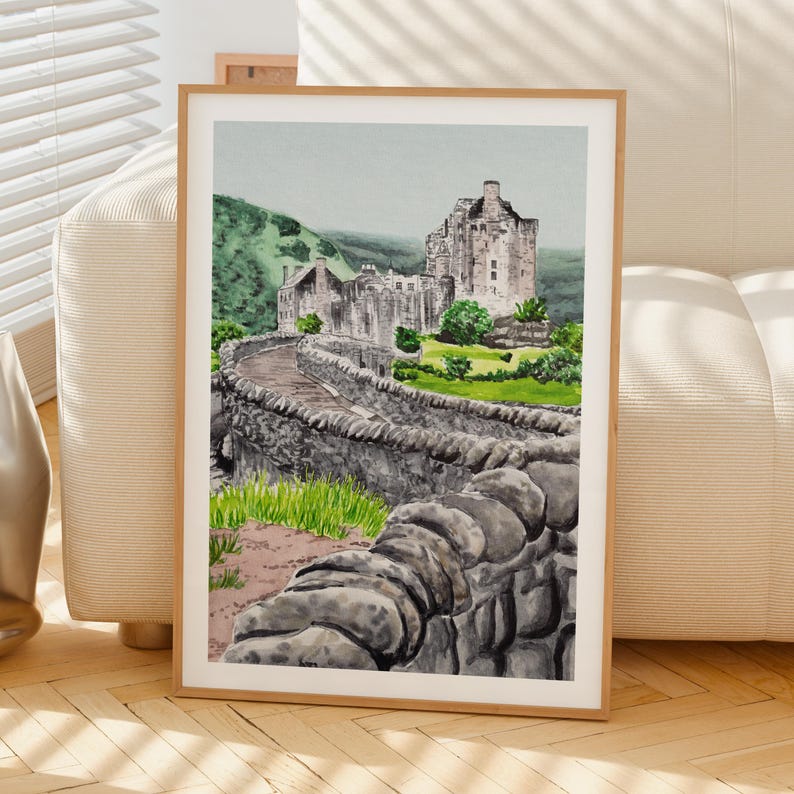 Eilean Donan Castle Watercolor Print, Scotland Wall Art, Scottish Highlands Landscape Painting, Scotland Decor image 5