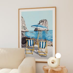 La Fontelina Strand Druck, Italien Wandkunst, Capri Aquarell Landschaft, Italienisches Küstendekor, Reisegeschenk Bild 4