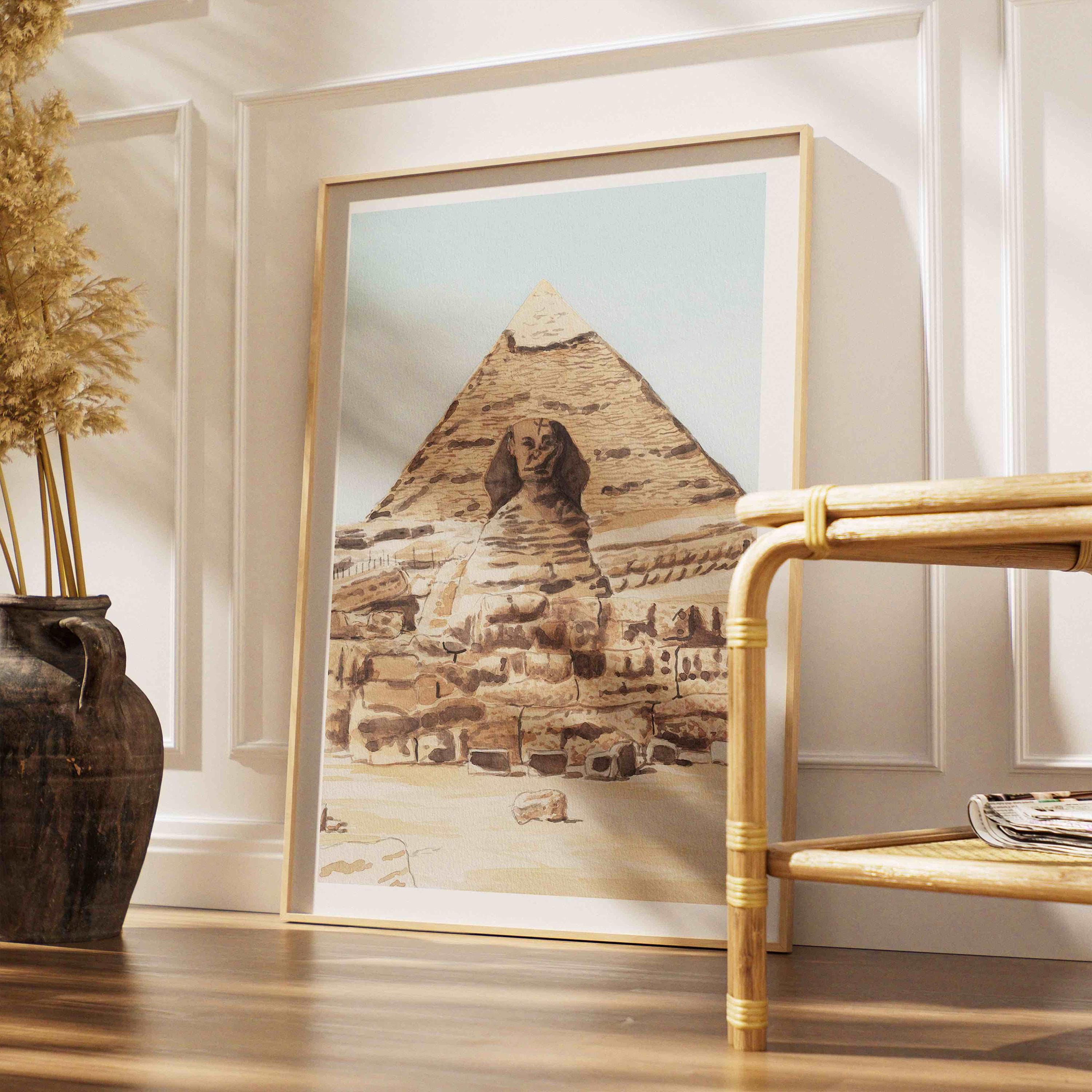 Pyramids of Giza Watercolor Print, Desert Wall Art, Egypt Landscape ...
