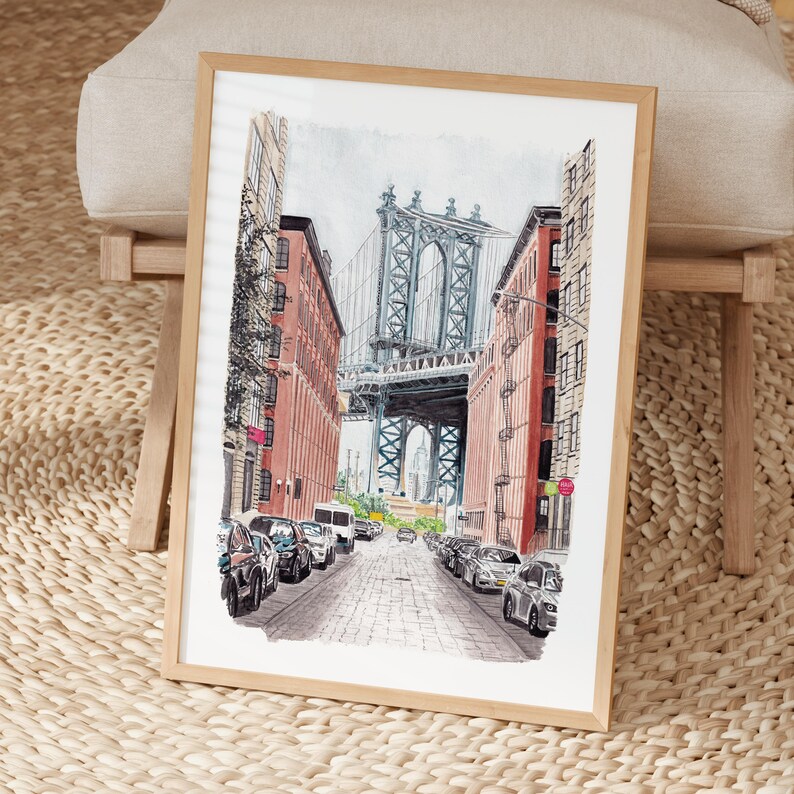 Manhattan Watercolor Print, New York Wall Art, Manhattan Cityscape Painting, NYC Decor image 4