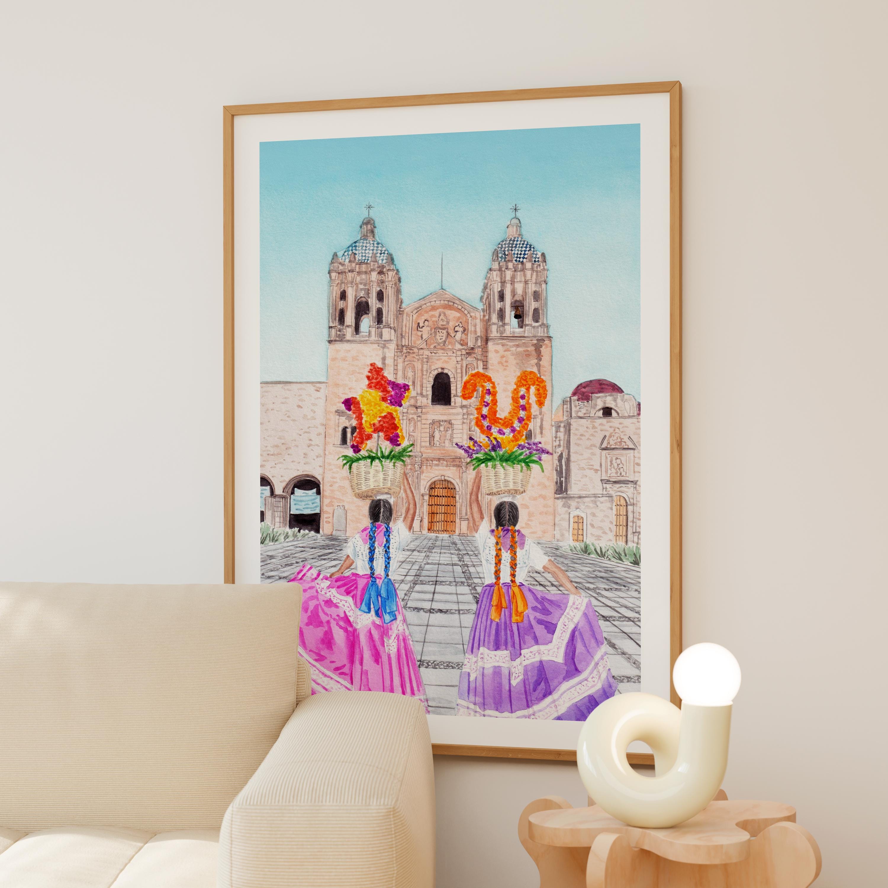 Oaxaca Watercolor Print, Mexico Wall Art, Oaxaca Cityscape