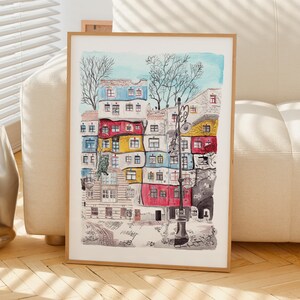Wenen aquarel print, Oostenrijk kunst aan de muur, Wenen stadsgezicht schilderij, Oostenrijk decor afbeelding 5