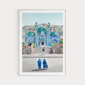 Impresión de Kabul, arte mural de Afganistán, pintura de acuarela, paisaje urbano de Kabul, arte de Kabul, impresión de Asia, decoración de Afganistán, regalo de viaje
