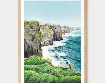 Cliffs of Moher Watercolor Print, Ireland Wall Art, Irish Landscape, County Clare Painting, Ireland Coastal Decor