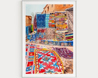 Marrakech Print, Morocco Wall Art, Medina Print, Marrakech Art Print, Morocco Print, Moroccan Carpets, Travel Gift, North Africa Print