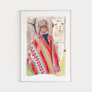 Machu Picchu Peru, Llama Wall Art, Machu Picchu Art Print, Peru Print, Llama Art Print, Peru Wall Art, Machu Picchu Painting, Llama Print