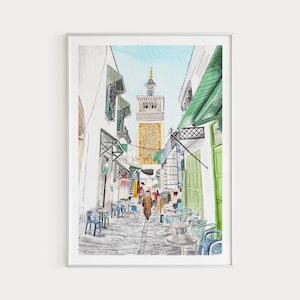 Zaytuna Mosque, Tunisia Wall Art, Tunisia Art Print, Tunis Cityscape, North Africa, Tunisia Decor, Tunisian Art, Tunisia Print, Travel Gift