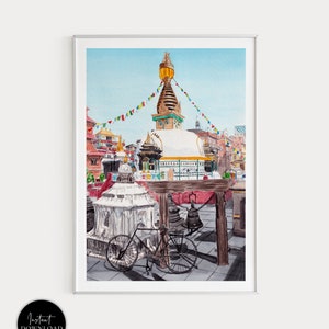 Kathmandu Print, Nepal Wall Art, Watercolor Print, Kathmandu Painting, Nepal Print, Nepal Art Print, Asia Print, Travel Gift