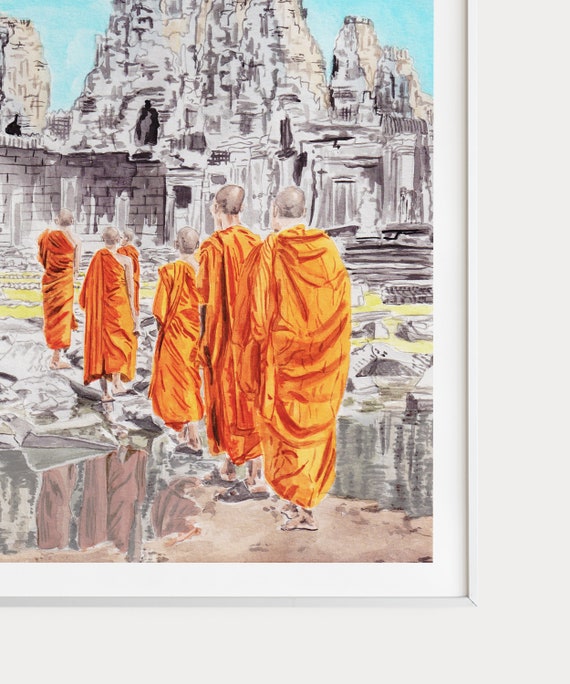 カンボジア　アンコールワット遺跡　絵画　油絵 平山郁夫「 アンコールワット遺跡 朝暘 」リトグラフ 版画 絵画