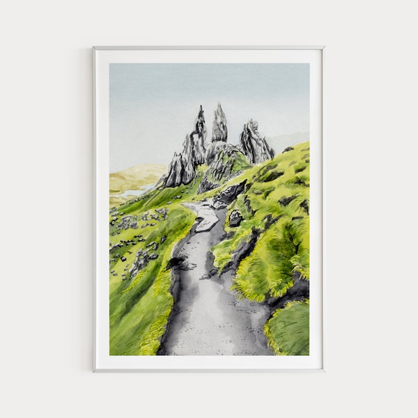 Isle Of Skye Print, Scotland Wall Art, Watercolor Print, Scotland Art, Old Man of Storr, Scotland Landscape, Europe Print, Travel Gift