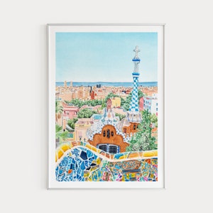 Park Guell Print, Barcelona Wall Art, Spain Art, Barcelona Print, Barcelona Cityscape, Spain Art Print, Europe Print, Travel Gift