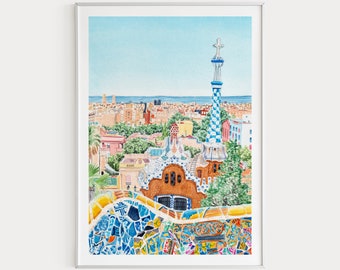 Park Guell Print, Barcelona Wall Art, Spain Art, Barcelona Print, Barcelona Cityscape, Spain Art Print, Europe Print, Travel Gift