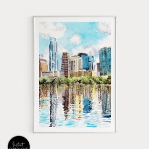 Austin Texas Print, Texas Wall Art, Austin Art Print, Texas Cityscape, USA, Texas Art Print, Texas Painting, Texas Print, Texas Landscape