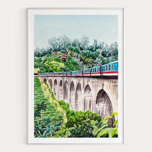 Impresión del Puente de los Nueve Arcos, arte mural de Sri Lanka, pintura de paisaje en acuarela, decoración tropical, regalo de viaje