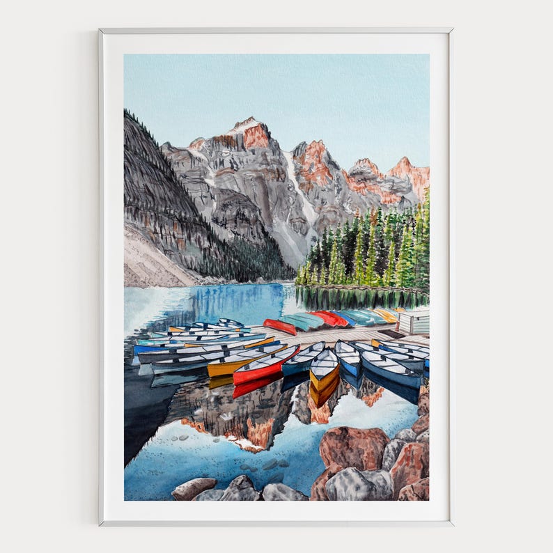 Impression aquarelle du parc national Banff, art mural Canada, peinture de paysage de l'Alberta, décoration canadienne image 1