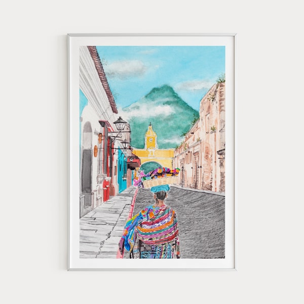 Antigua Print, Guatemala Wall Art, Antigua Painting, Guatemala Art Print, Latin America Print, Travel Gift, Guatemala Art, Antigua Art Print