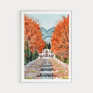 Shazdeh Garden Print, Iran Wall Art, Watercolor Painting, Iran Decor, Mahan Landscape, Iran Art Print, Middle East Art, Travel Gift