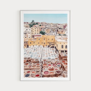 Fez Print, Morocco Wall Art, Fez Tannery, Watercolor Print, Morocco Art Print, Fez Art Print, Morocco Print, Fez Cityscape, Travel Gift
