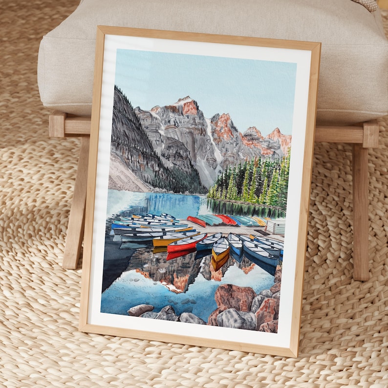 Impression aquarelle du parc national Banff, art mural Canada, peinture de paysage de l'Alberta, décoration canadienne image 3