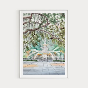 Savannah Druck, Forsyth Park Brunnen, Georgia Wandkunst, Savannah Aquarell Kunst, Savannah Stadtbild, Georgia Druck, Reisegeschenk, USA Print