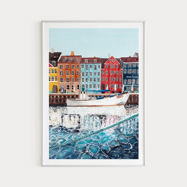 Copenhagen Print, Denmark Wall Art, Watercolor Painting, Copenhagen Cityscape, Europe Print, Denmark Decor, Scandinavian Print, Travel Gift