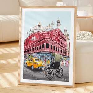 Lámina de acuarela de Calcuta, arte mural de la India, pintura de paisaje urbano de Calcuta, decoración bohemia india, descarga digital / NorrskenArt imagen 2