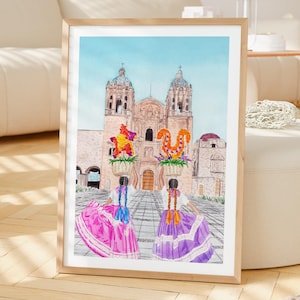 Oaxaca Watercolor Print, Mexico Wall Art, Oaxaca Cityscape Painting, Mexican Decor image 2