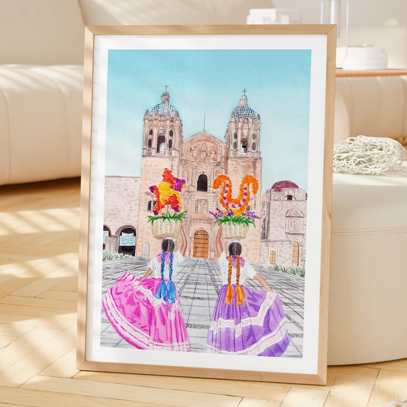 Oaxaca Watercolor Print, Mexico Wall Art, Oaxaca Cityscape Painting, Mexican Decor image 2