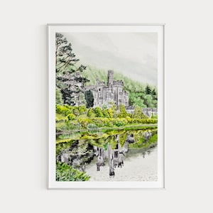 Kylemore Abbey Ireland Wall Art Watercolor Painting County Galway Printable Art Ireland Print Irish Art Travel Art Housewarming Gift