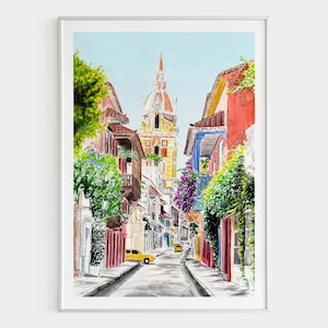 Cartagena Watercolor Print, Colombian Wall Art, Caribbean Summer Decor (Digital Download)