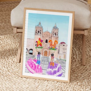Oaxaca Watercolor Print, Mexico Wall Art, Oaxaca Cityscape Painting, Mexican Decor image 7